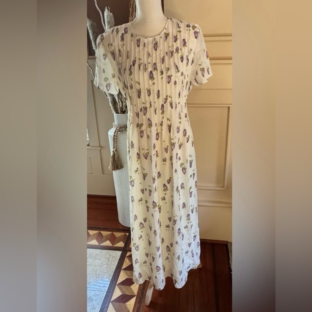 Vintage Positive Attitude Cream and Purple Floral Maxi Dress